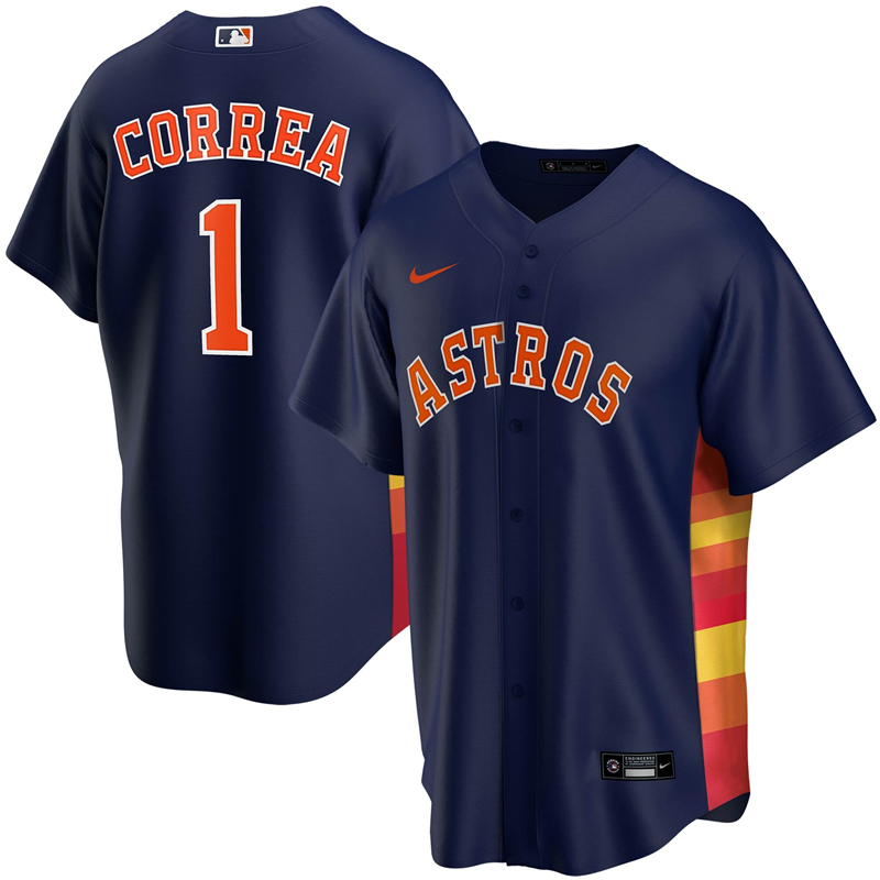 2020 MLB Men Houston Astros 1 Carlos Correa Nike Navy Alternate 2020 Replica Player Jersey 1